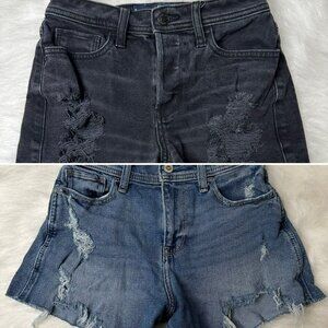 Hollister Sz 26 LOT of 2 Denim Cut-Off Shorts High Waisted Black / Med Blue